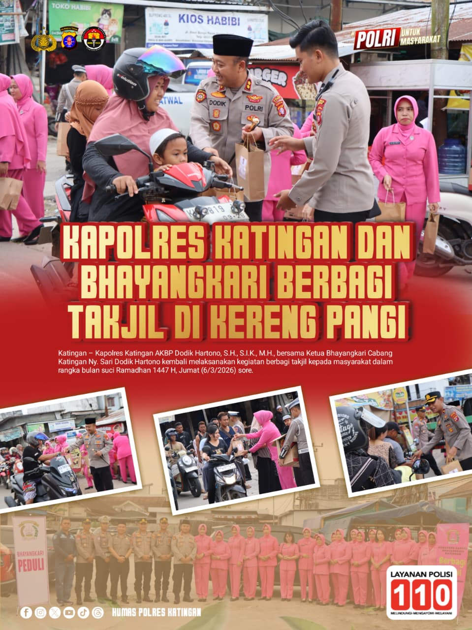 Kapolres Katingan dan Bhayangkari Berbagi Takjil di Kereng Pangi