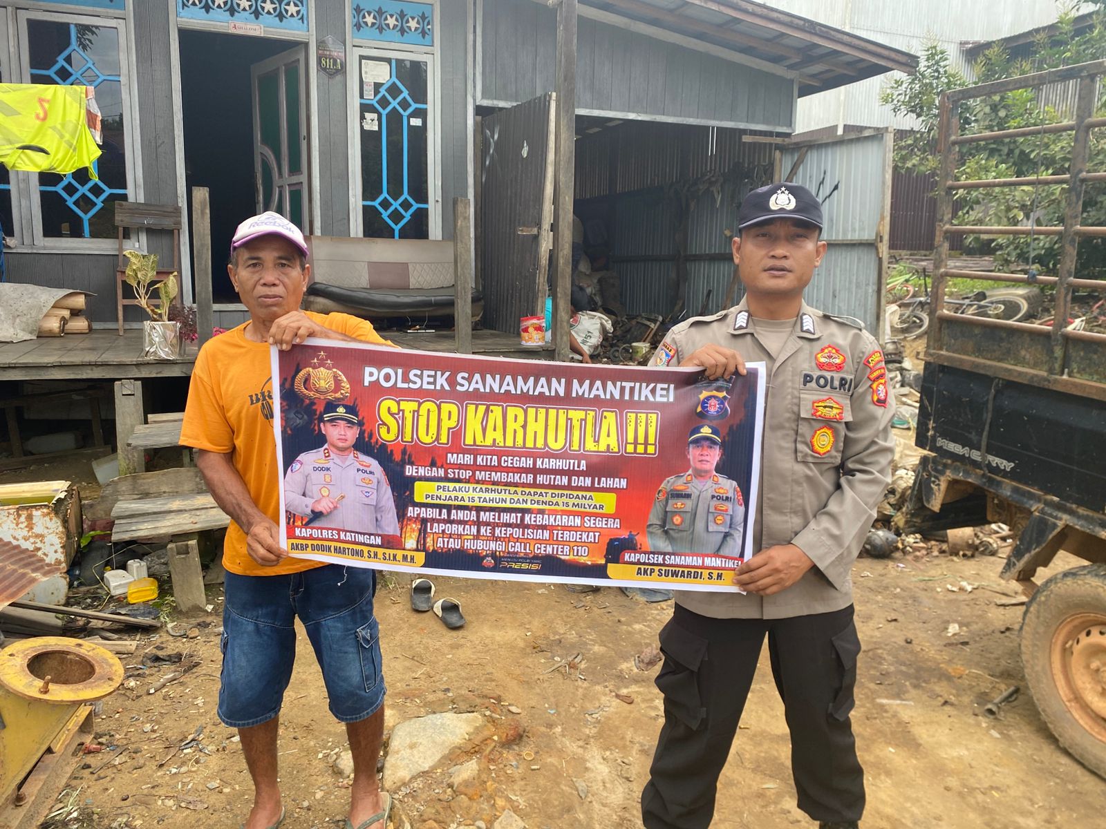 Bhabinkamtibmas Desa kamanto Sosialisasi imbauan tentang Karhutla