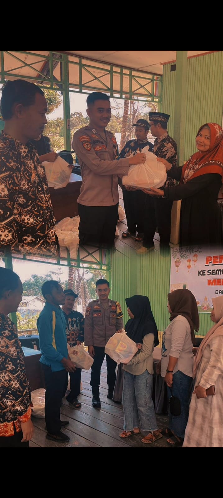 Bhabinkamtibmas Desa Bina Bhakti Dampingi Pembagian Bingkisan THR dari BUMDes kepada Warga