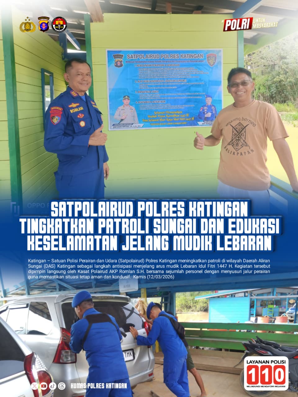 Satpolairud Polres Katingan Tingkatkan Patroli Sungai dan Edukasi Keselamatan Jelang Mudik Lebaran