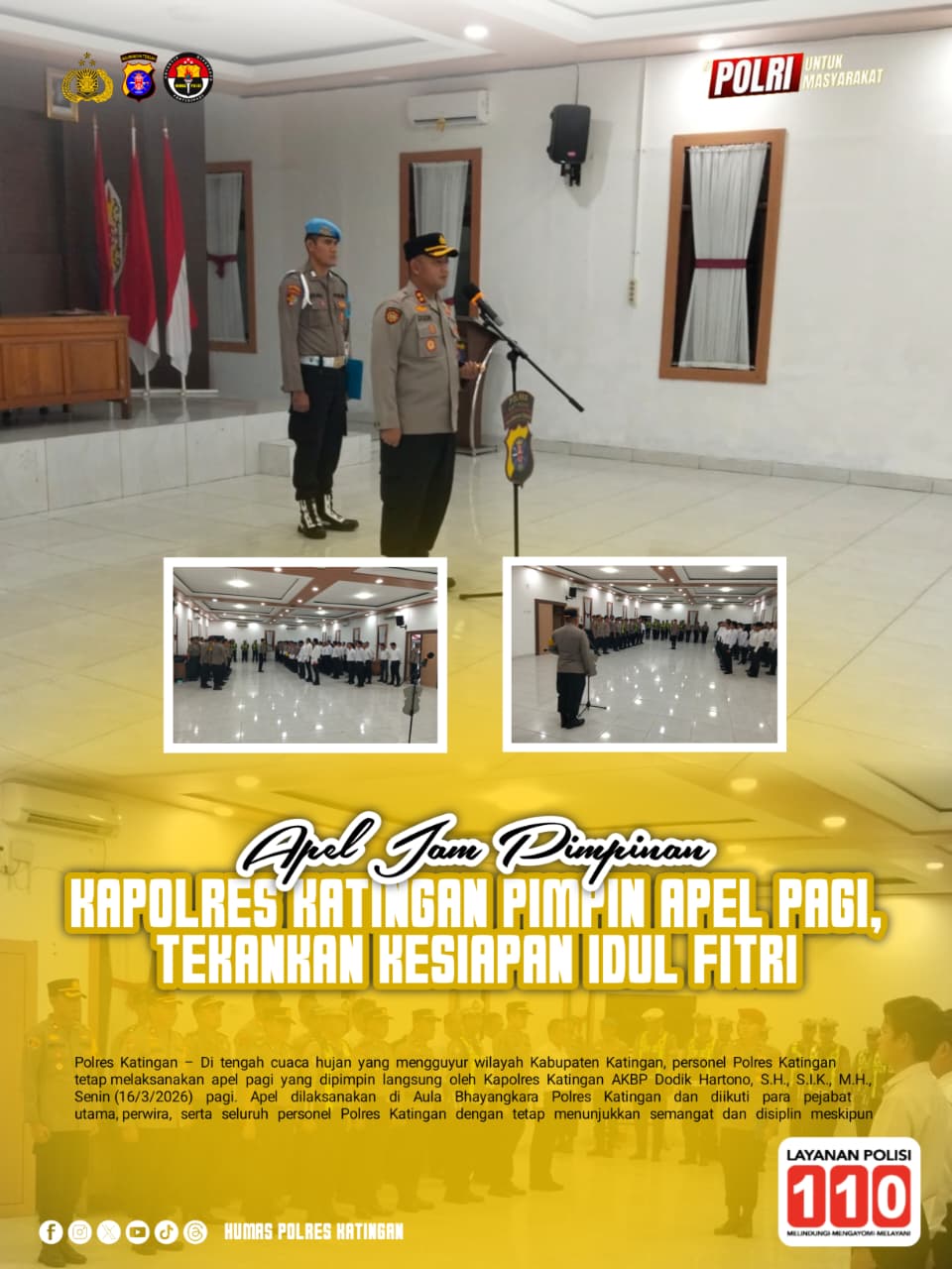 Kapolres Katingan Pimpin Apel Pagi, Tekankan Kesiapan Idul Fitri