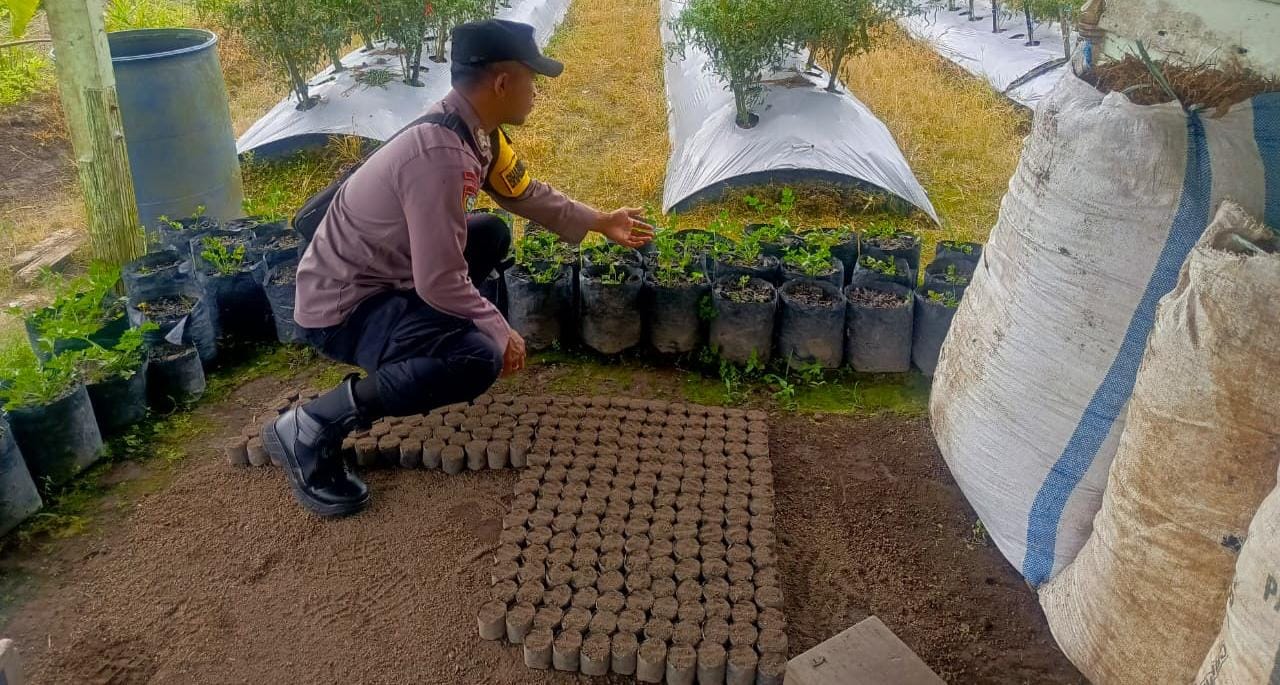 Bhabinkamtibmas Polsek Mendawai cek lokasi pemanfaatan pekarangan rumah warga binaan.