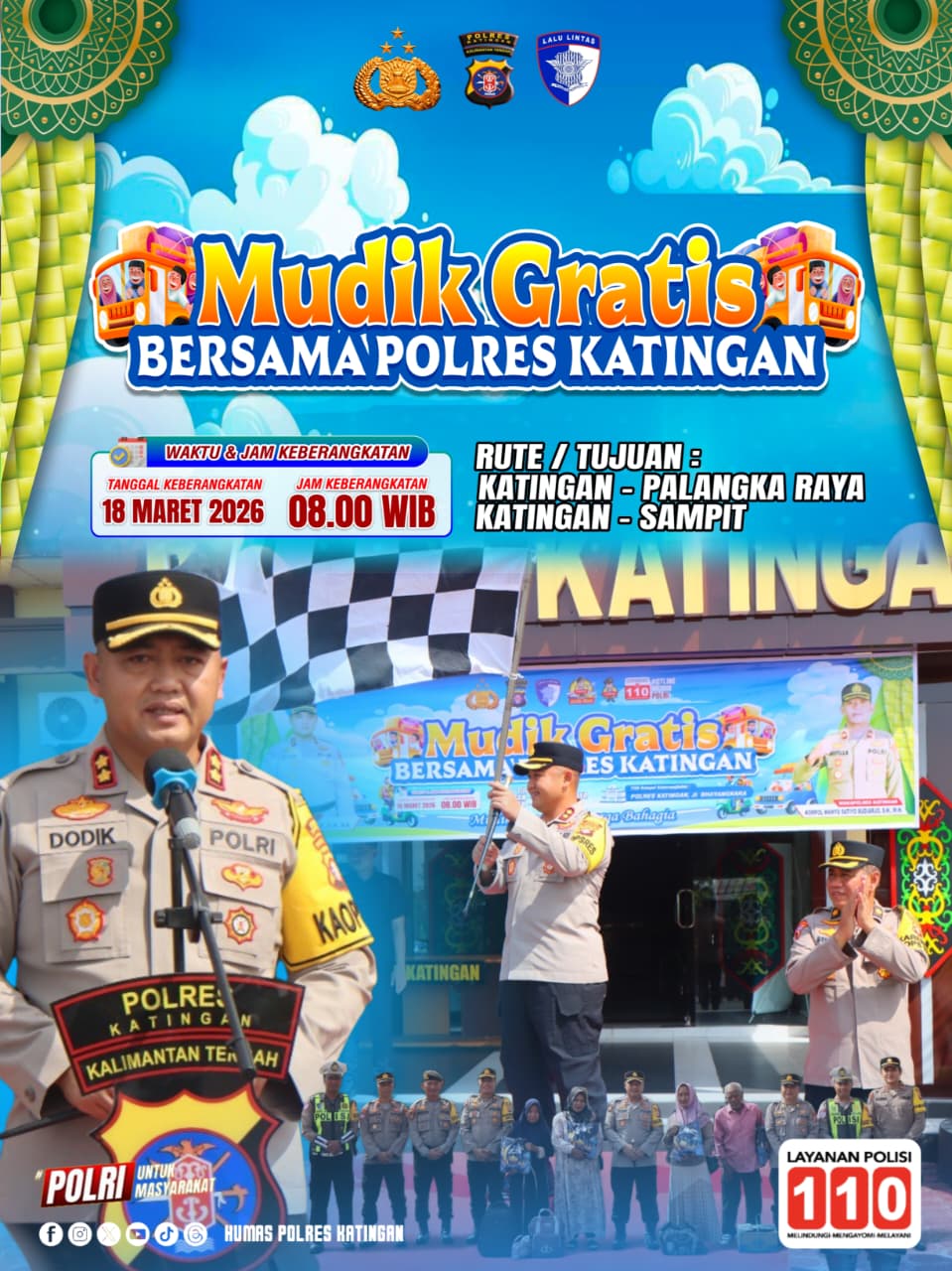Kapolres Katingan Lepas Keberangkatan Mudik Gratis Lebaran 2026