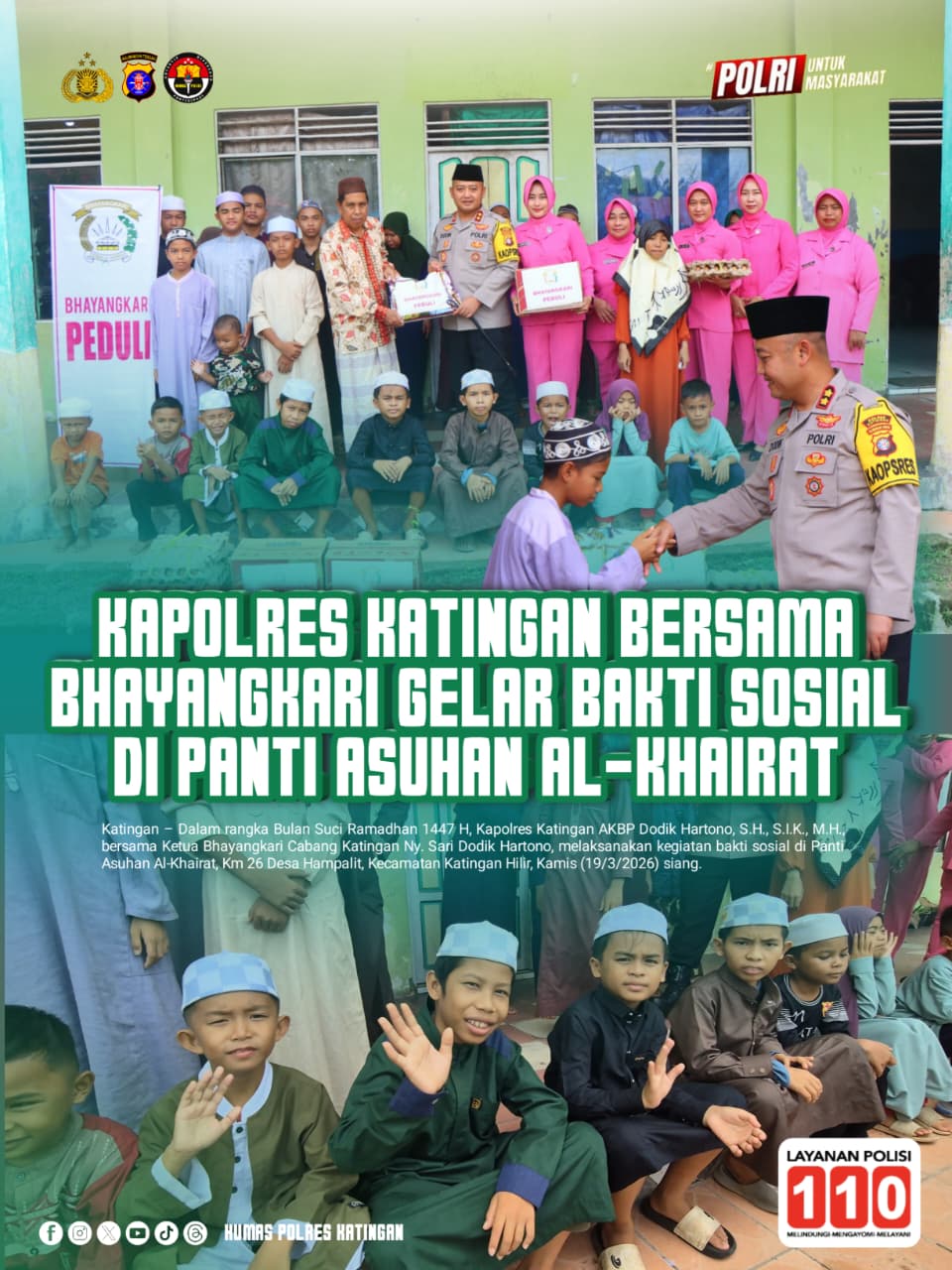 Kapolres Katingan Bersama Bhayangkari Gelar Bakti Sosial di Panti Asuhan Al-Khairat