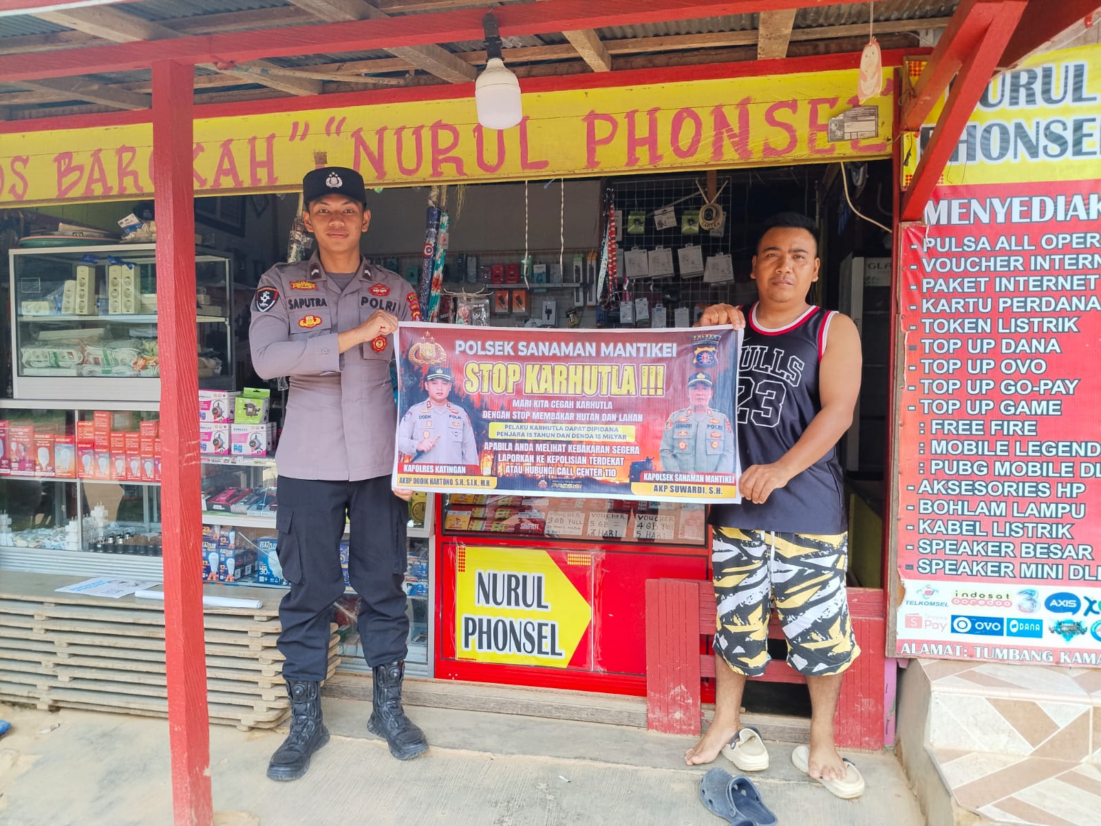 BA Polsek Sanaman Mantikei Desa Tumbang Kaman Sosialisasi imbauan tentang Karhutla