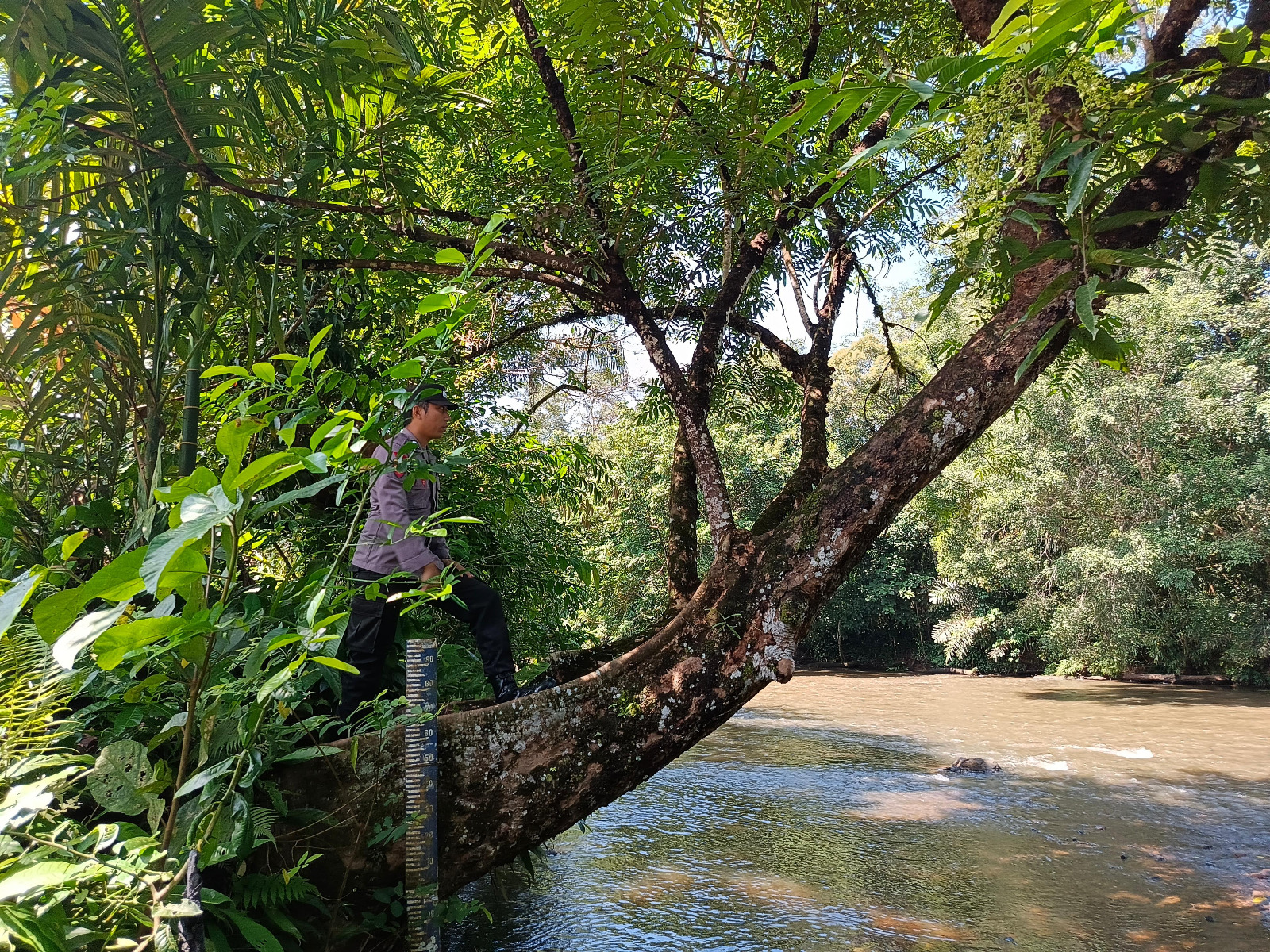 Piket Polsek Delang cek debit air DAS Delang