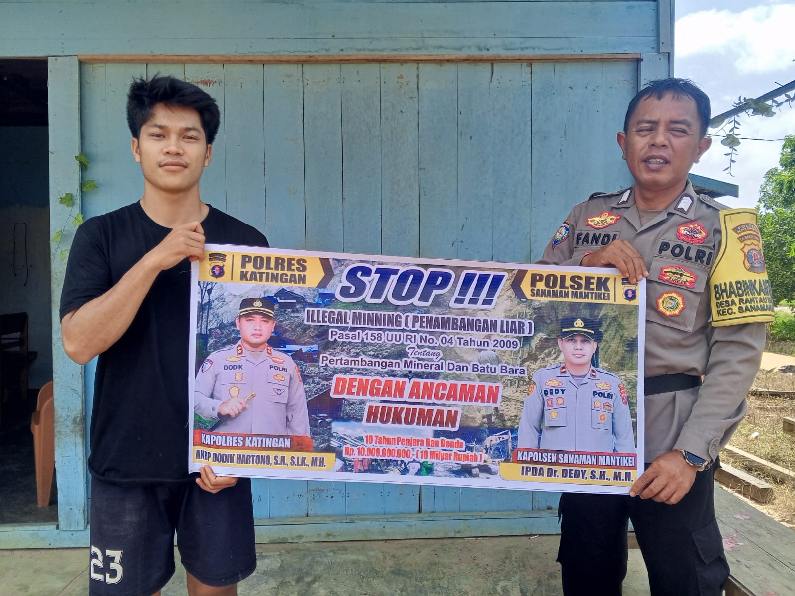 Bhabinkamtibmas Desa Rantau Bangkiang Sosialisasi tentang larangan Ilegal Mining.