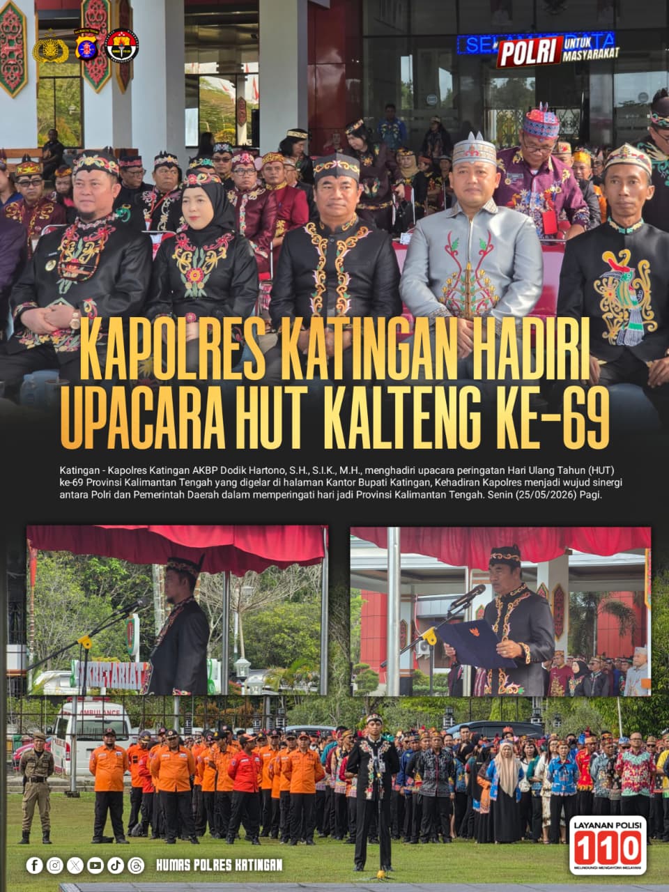 Kapolres Katingan Hadiri Upacara HUT Kalteng Ke-69