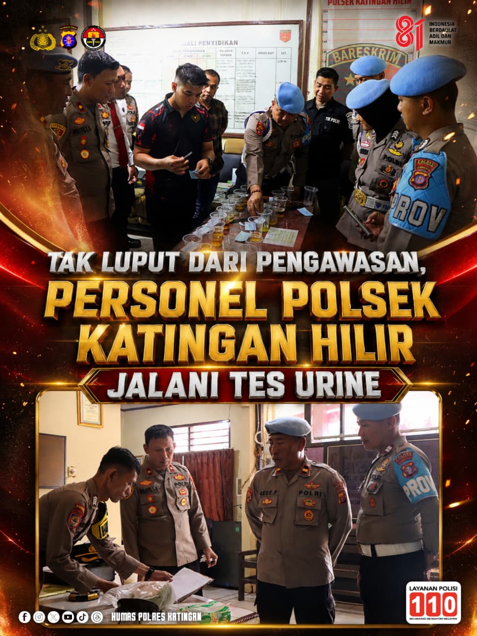 Personel Polsek Tewang Sangalang Garing dan Pulau Malan Jalani Tes Urine