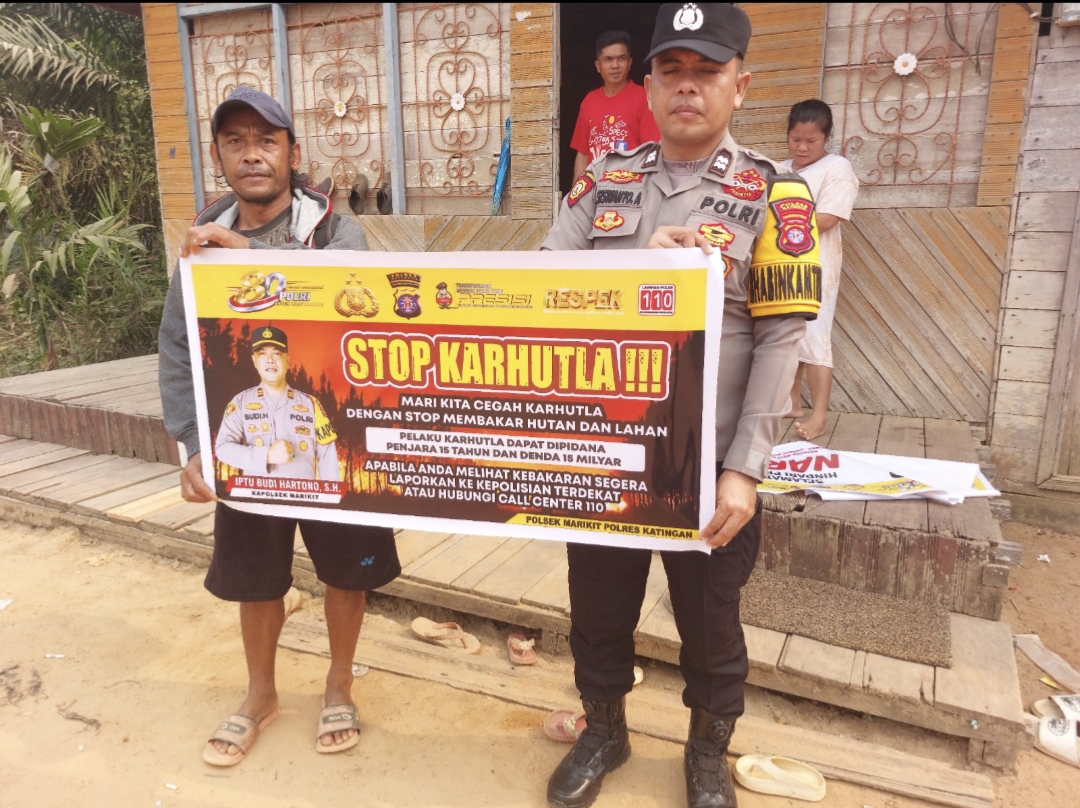 POLSEK MARIKIT SOSIALISASIKAN LARANGAN KARHUTLA DAN SANKSI HUKUM KEPADA WARGA DESA TUMBANG HIRAN