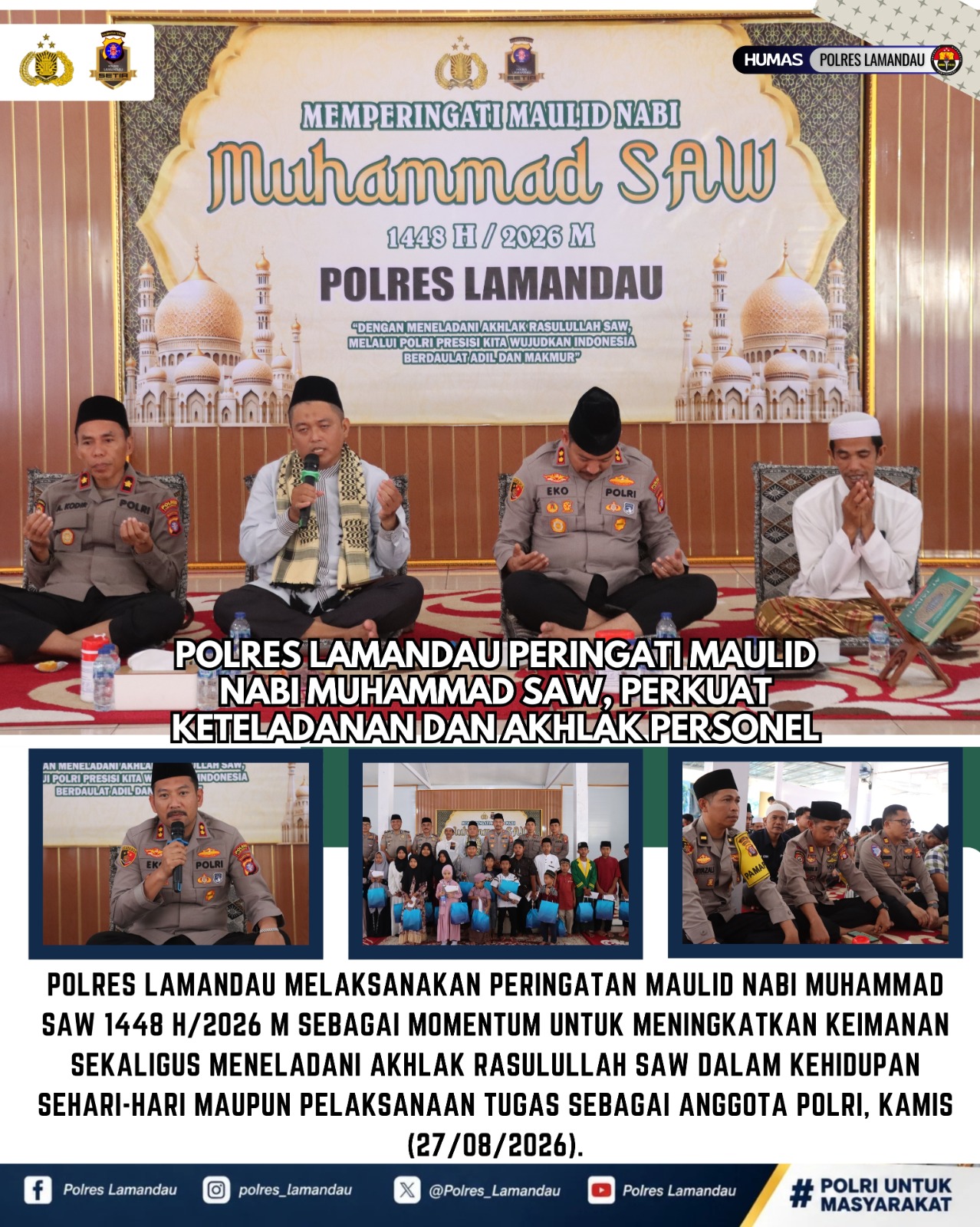 Polres Lamandau Peringati Maulid Nabi Muhammad SAW, Perkuat Keteladanan dan Akhlak Personel