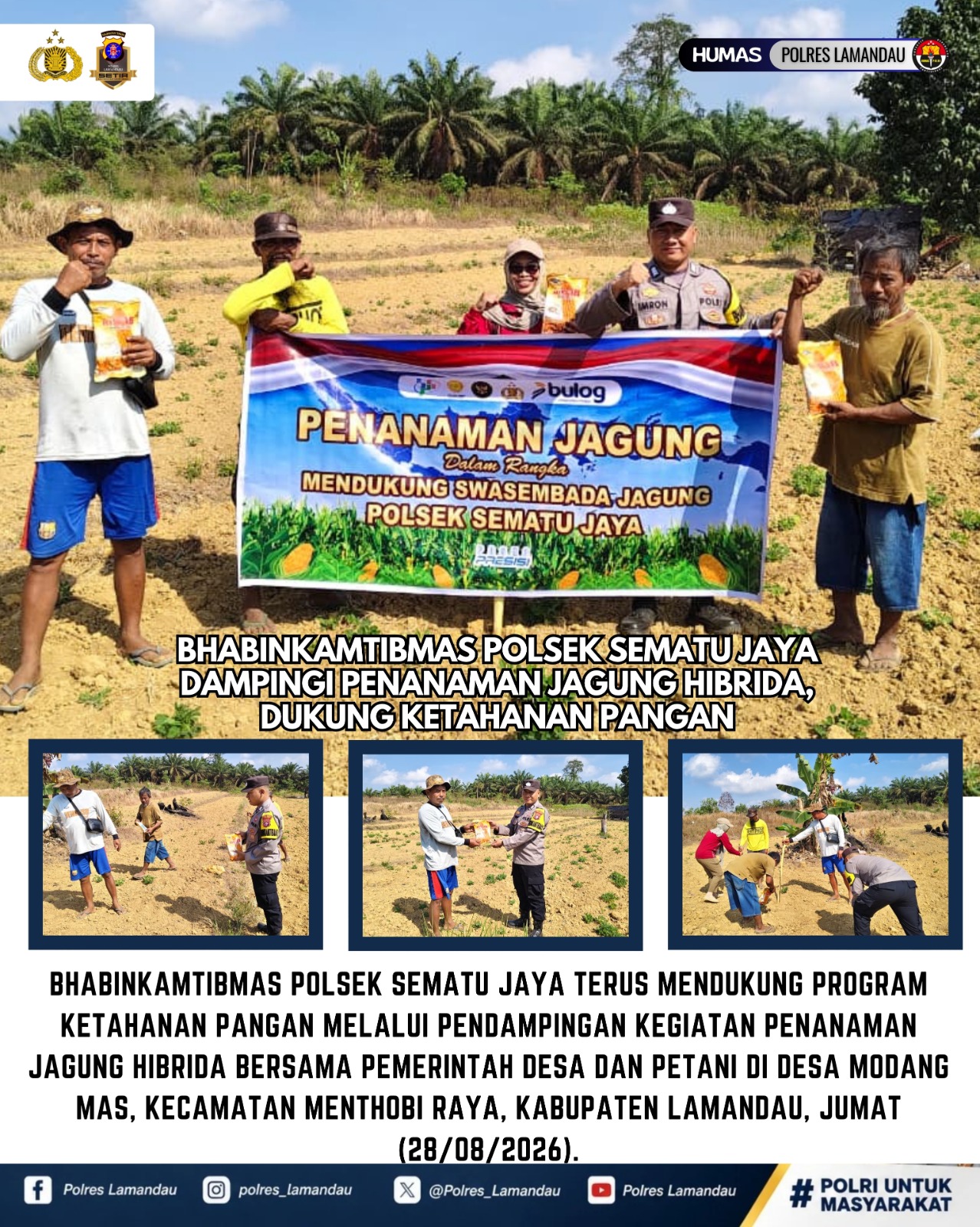 Bhabinkamtibmas Polsek Sematu Jaya Dampingi Penanaman Jagung, Dukung Ketahanan Pangan