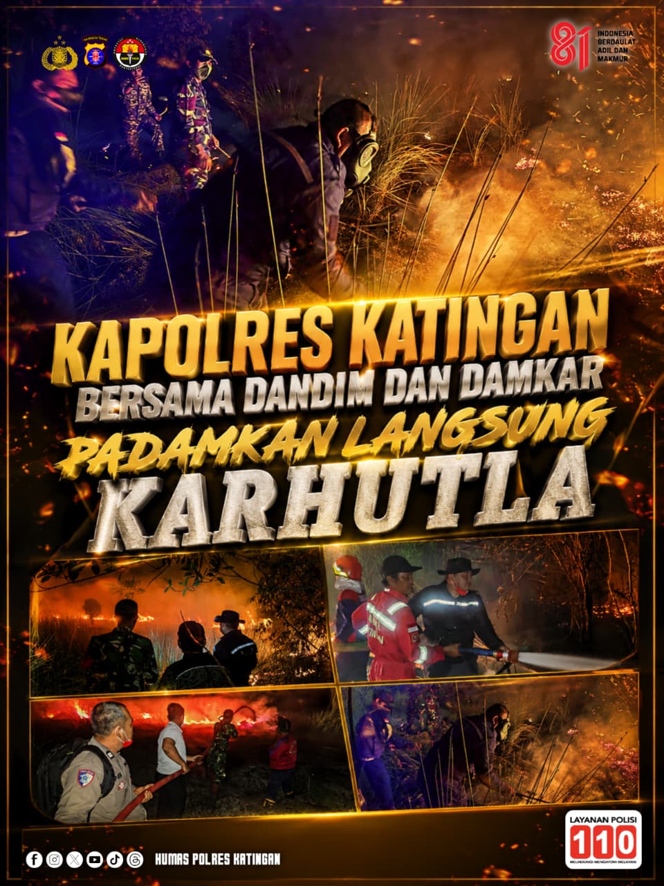 Kapolres Katingan Bersama Dandim dan Damkar Padamkan Langsung Karhutla