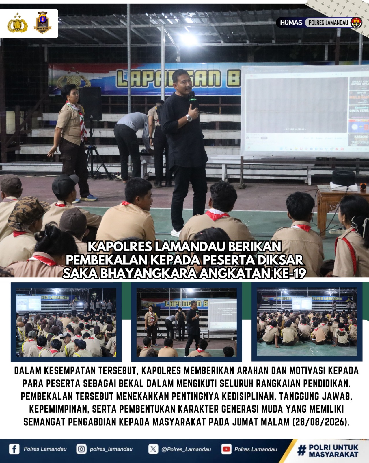 Kapolres Lamandau Berikan Pembekalan kepada Peserta Diksar Saka Bhayangkara Angkatan ke-19