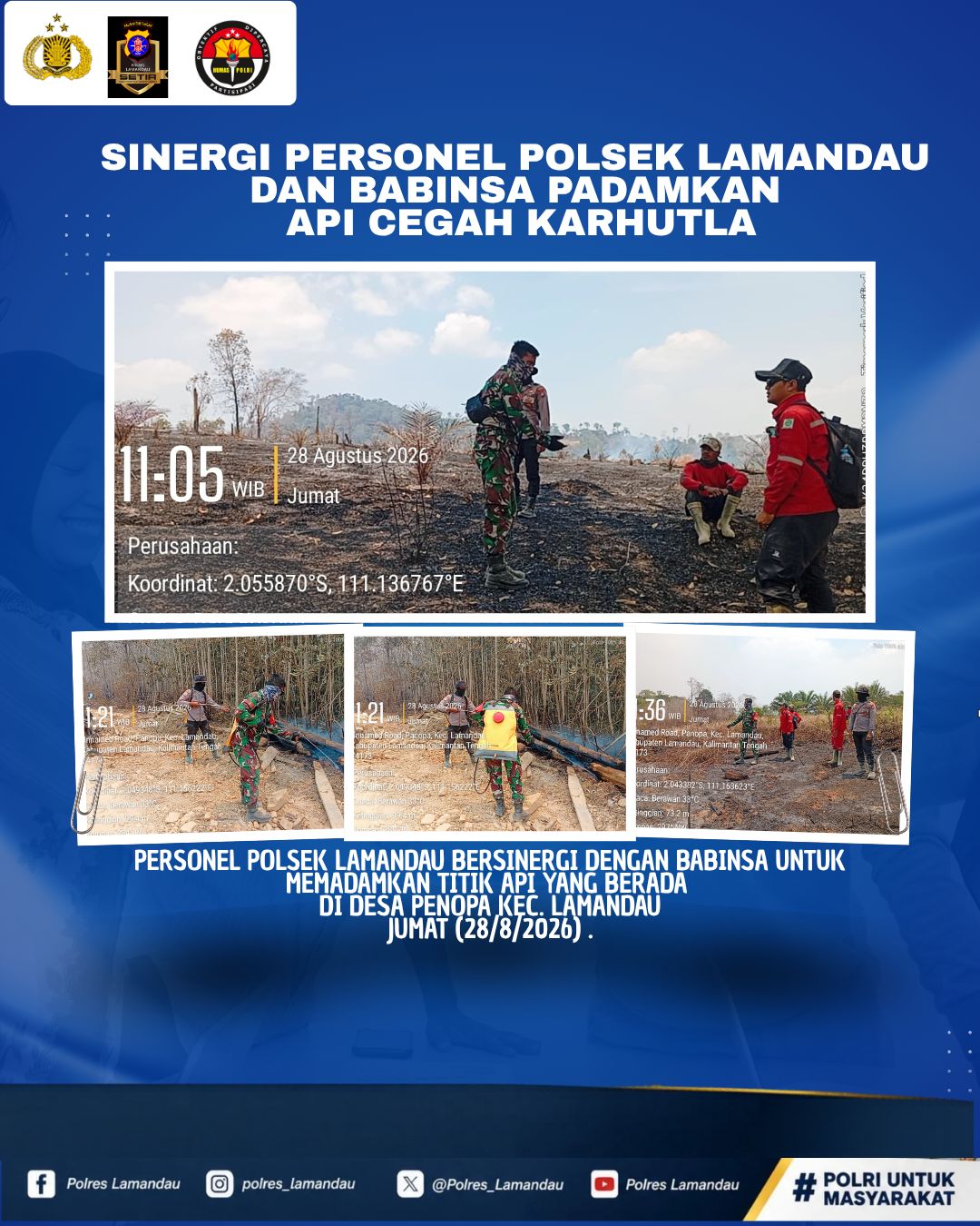 Sinergi Polsek Lamandau dan Babinsa Padamkan Api, Cegah Karhutla Meluas
