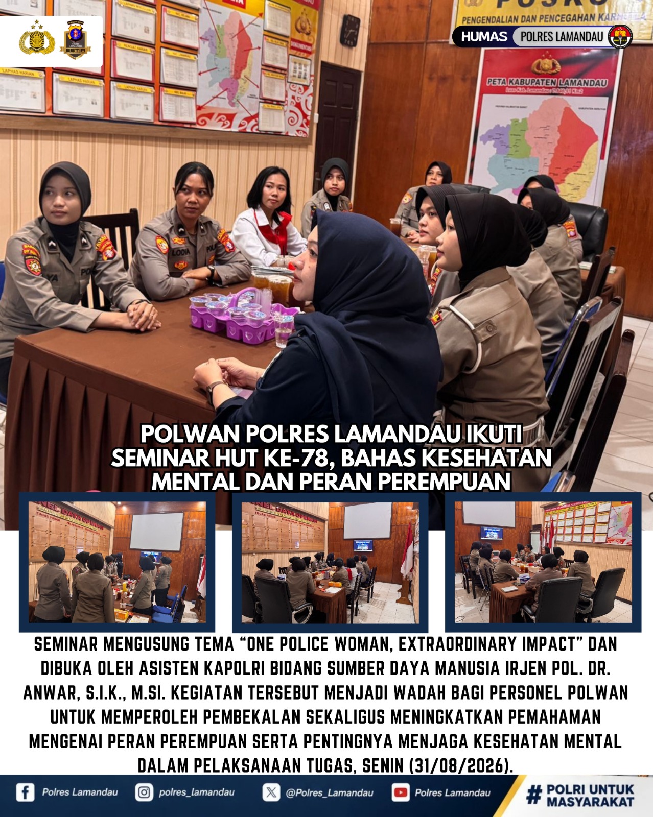Polwan Polres Lamandau Ikuti Seminar HUT ke-78, Bahas Kesehatan Mental dan Peran Perempuan