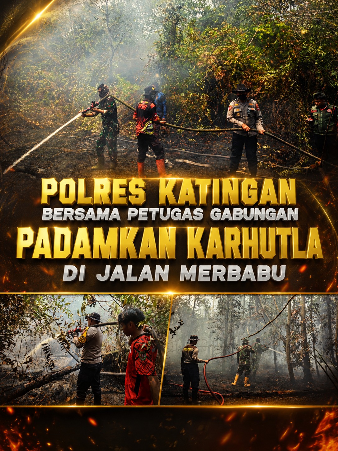 Polres Katingan Bersama Petugas Gabungan Padamkan Karhutla di Jalan Merbabu