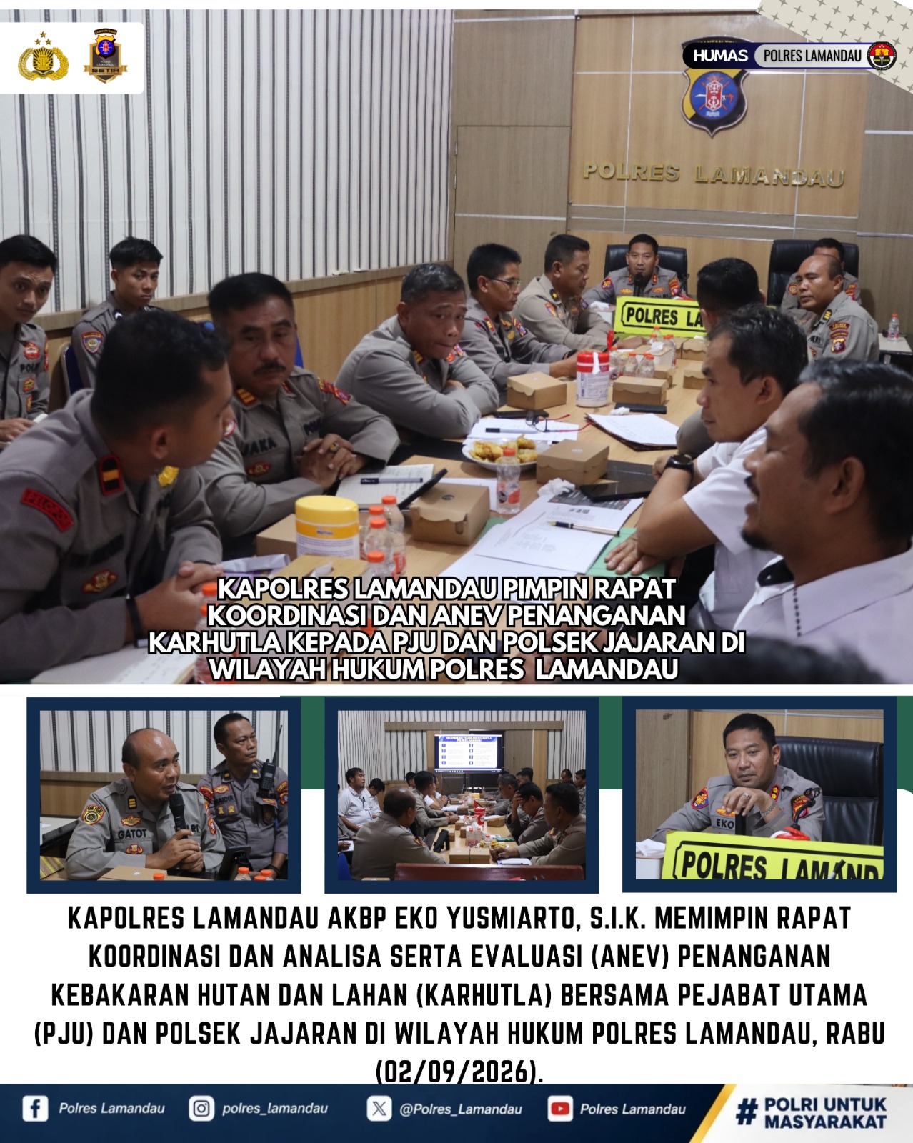 Kapolres Lamandau Pimpin Rapat Koordinasi dan Anev Penanganan Karhutla