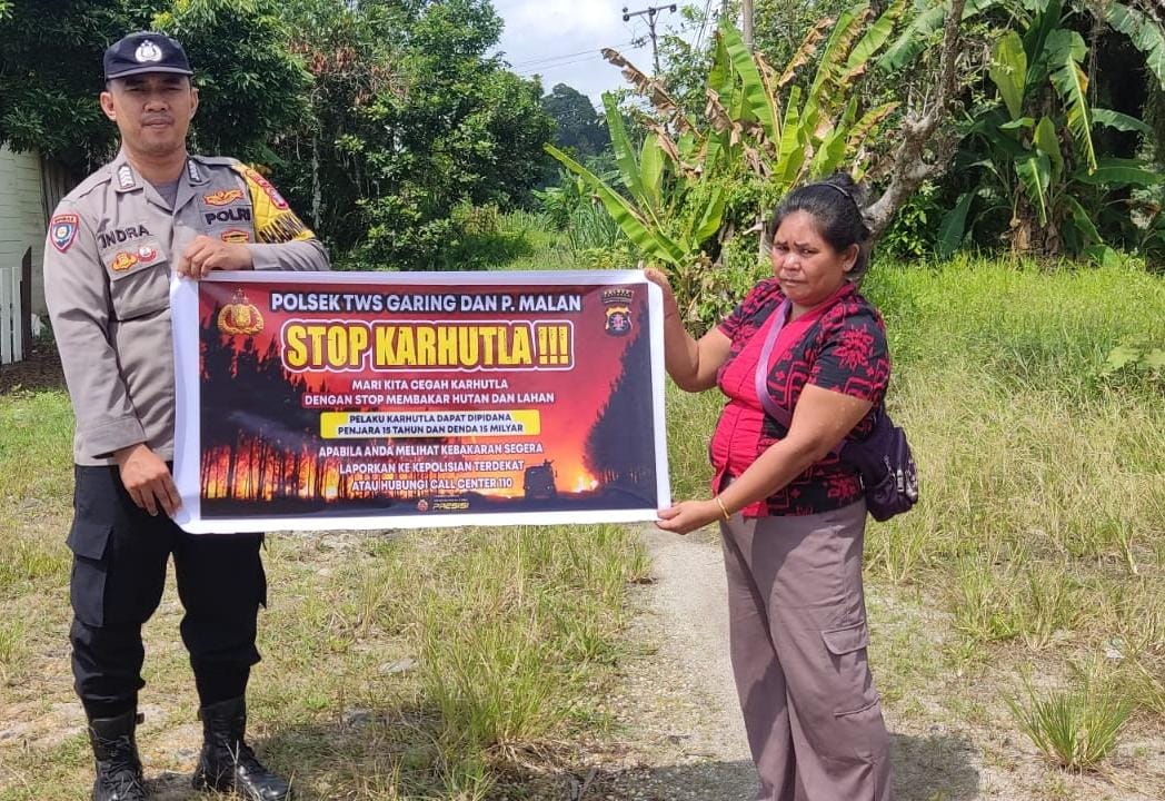 Bhabinkamtibmas Piket Polsek Tws Garing dan Pulau Malan terus sosialisasi Stop Karhutla kpd Masyarakat.