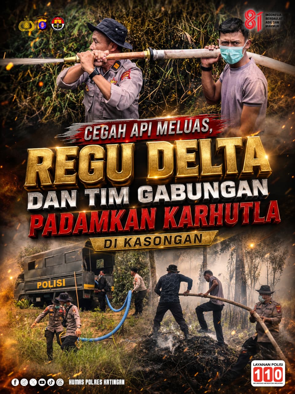 Cegah Api Meluas, Regu Delta dan Tim Gabungan Padamkan Karhutla di Kasongan