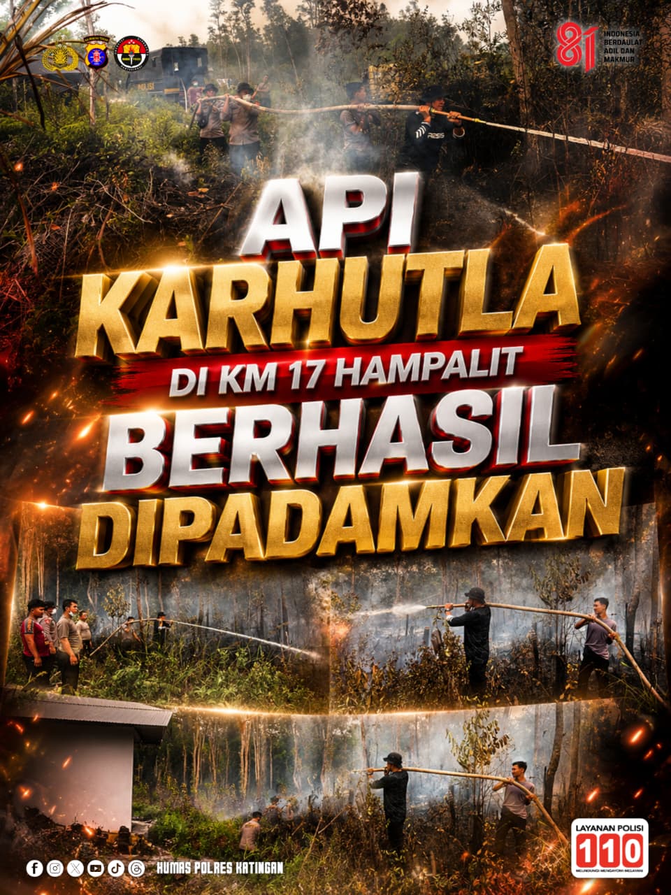 Api Karhutla di Km 17 Hampalit Berhasil Dipadamkan