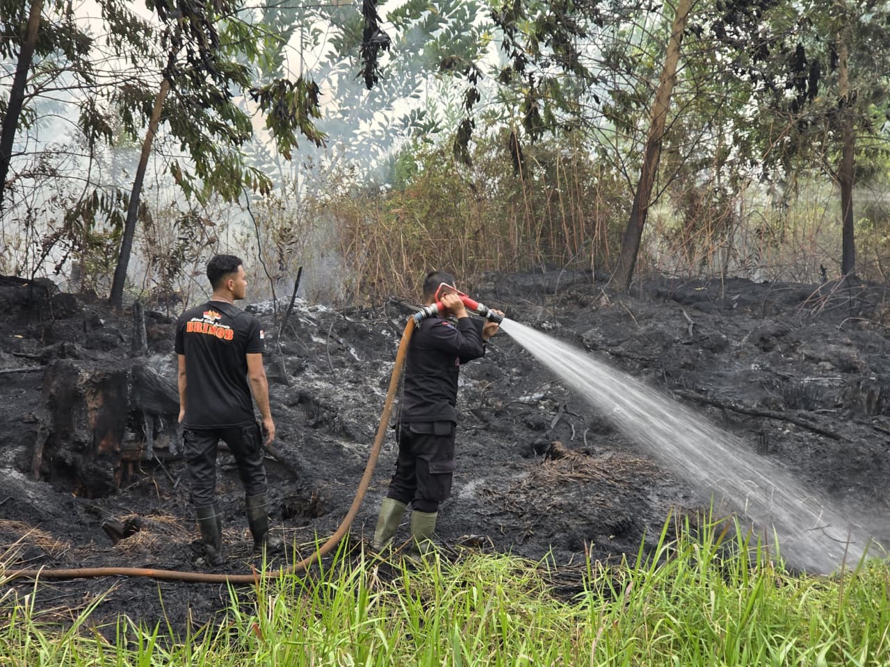 Cegah Api Meluas, Tim Bravo 3 Karhutla Lakukan Pemadaman di Jalan Manduhara