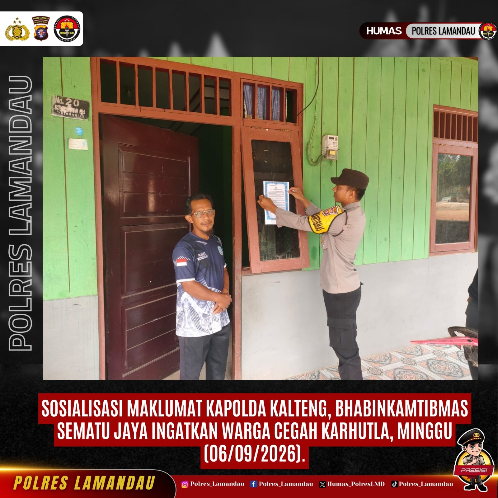 Sosialisasi Maklumat Kapolda Kalteng, Bhabinkamtibmas Sematu Jaya Ingatkan Warga Cegah Karhutla