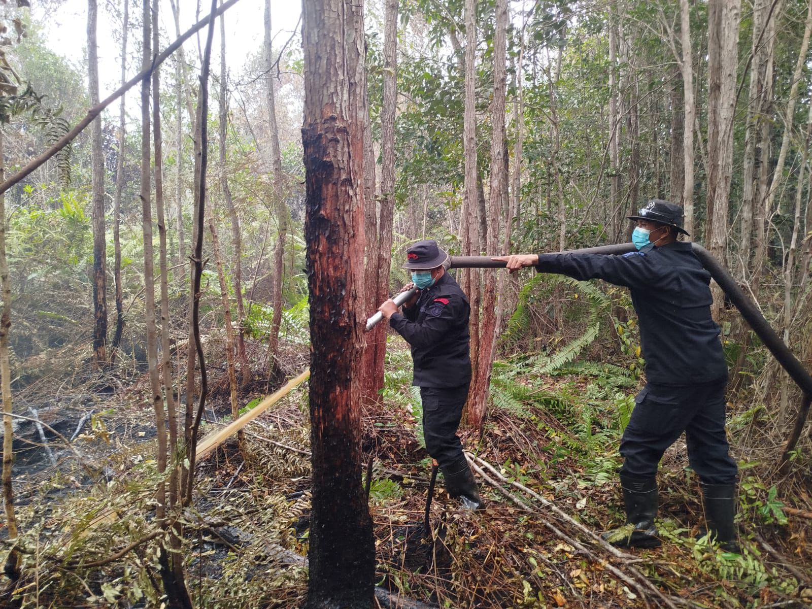 Cegah Karhutla Meluas, Tim Satgas Brimob Lakukan Pemadaman di KM 23