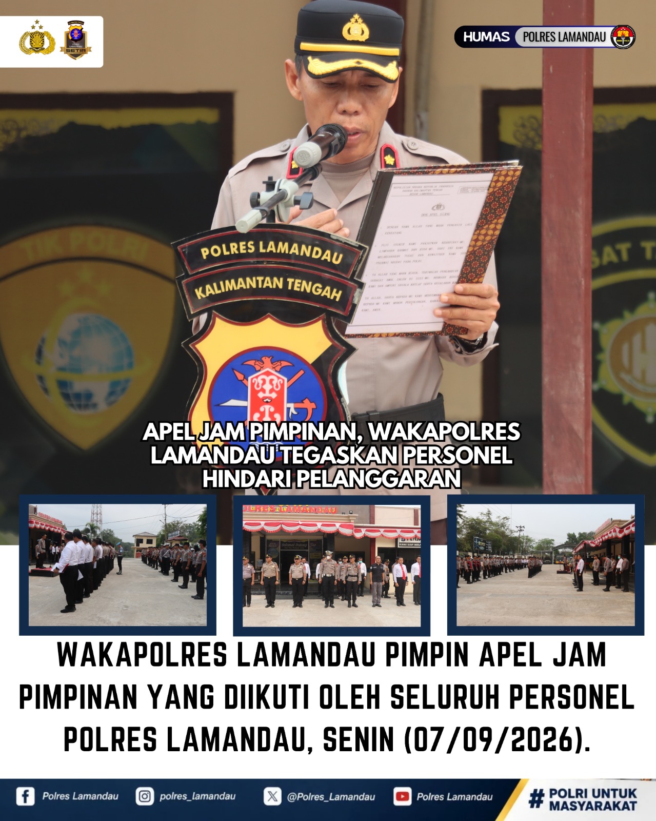 Apel Jam Pimpinan, Wakapolres Lamandau Tegaskan Personel Hindari Pelanggaran