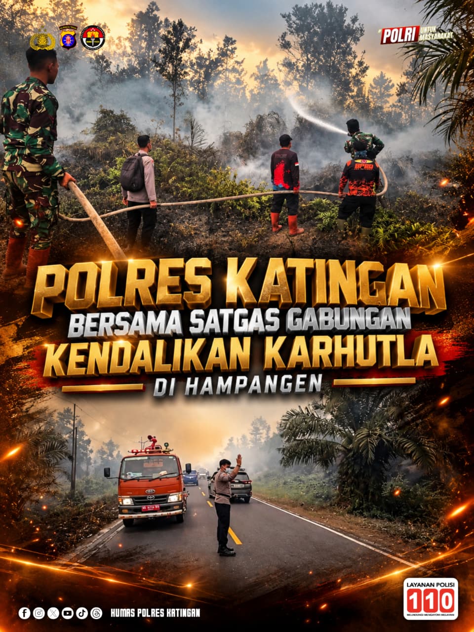Polres Katingan Bersama Satgas Gabungan Kendalikan Karhutla di Hampangen