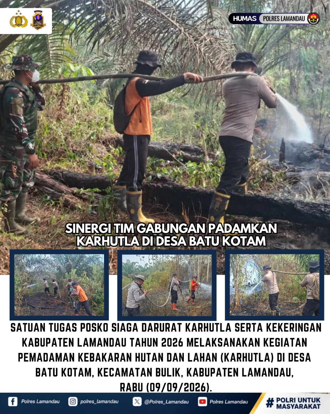 Sinergi Tim Gabungan Padamkan Karhutla di Desa Batu Kotam
