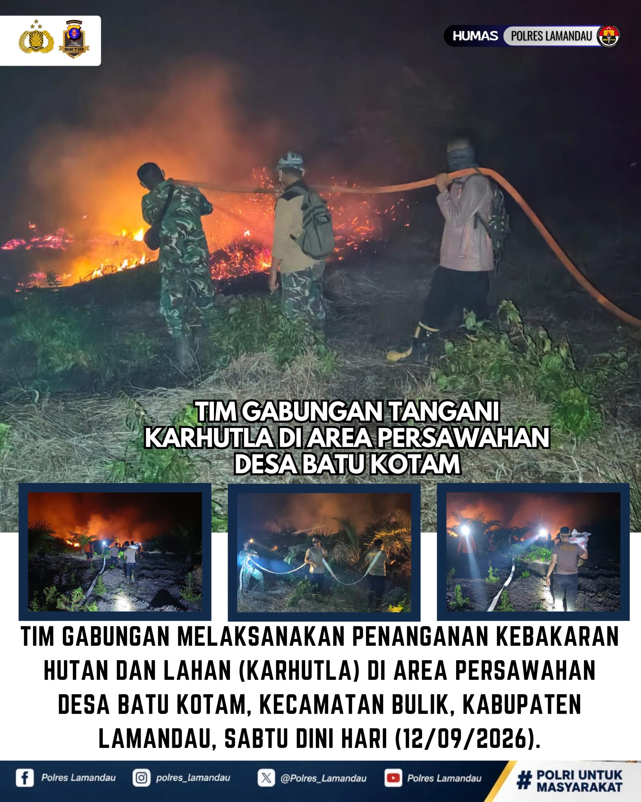Tim Gabungan Tangani Karhutla di Area Persawahan Desa Batu Kotam