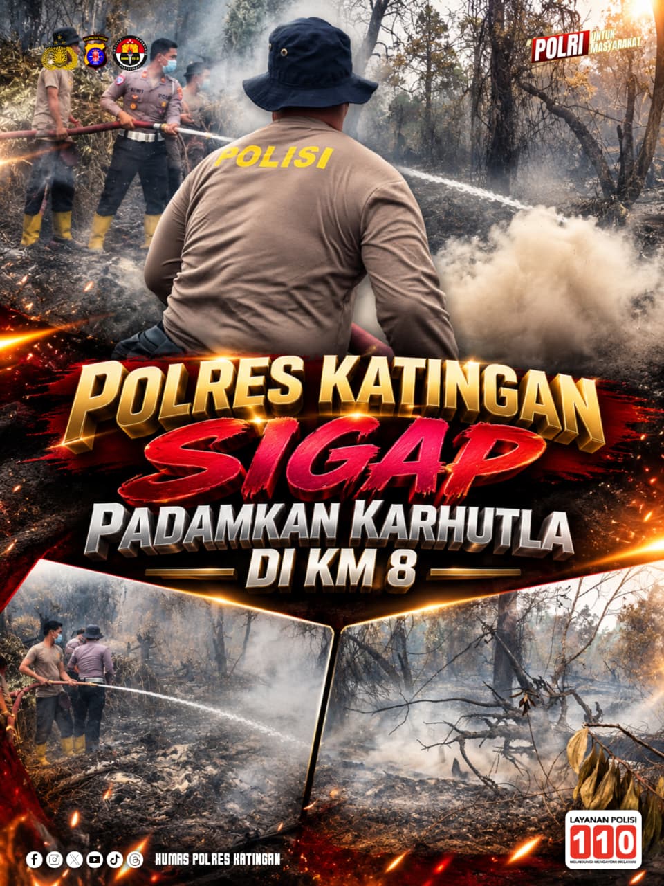 Polres Katingan Sigap Padamkan Karhutla di Km 8