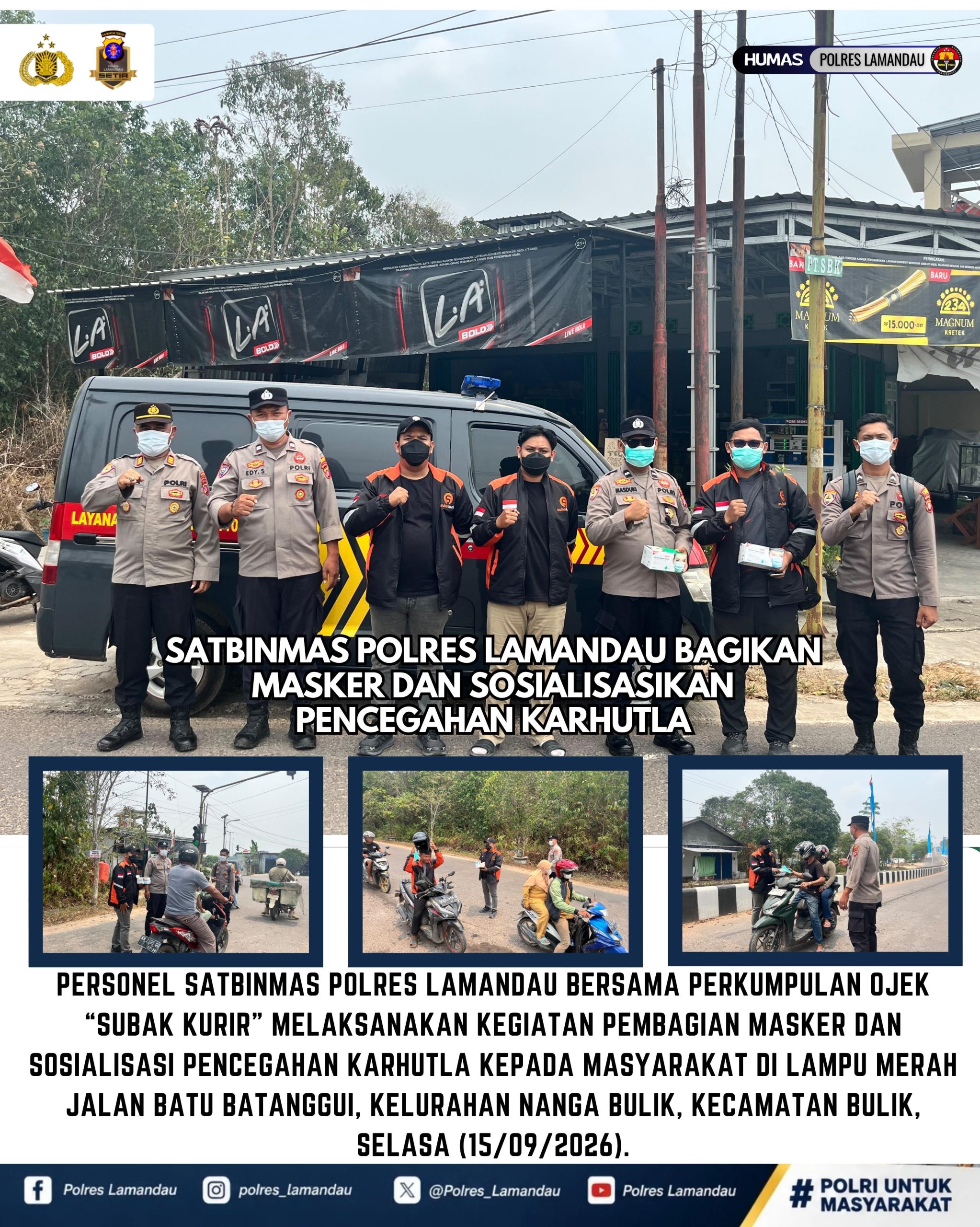 Satbinmas Polres Lamandau Bagikan Masker dan Sosialisasikan Pencegahan Karhutla