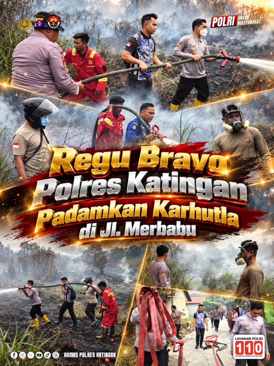 Regu Bravo Polres Katingan Padamkan Karhutla di Jl. Merbabu