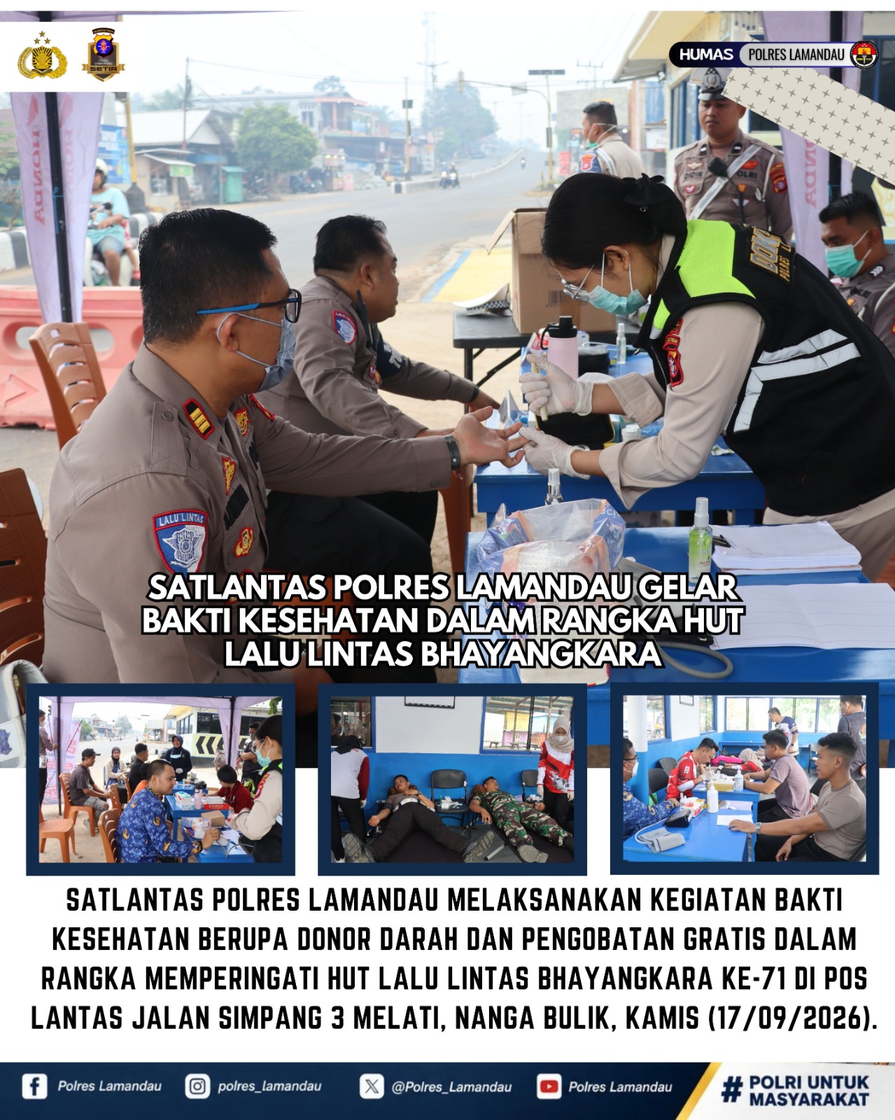 Satlantas Polres Lamandau Gelar Bakti Kesehatan dalam Rangka HUT Lalu Lintas Bhayangkara