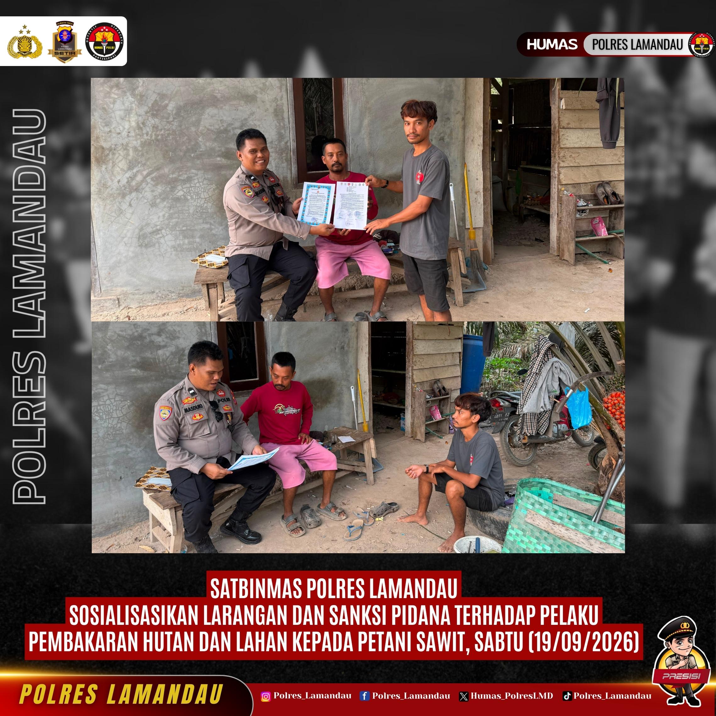 Satbinmas Polres Lamandau Sosialisasikan Larangan dan Sanksi Pidana Karhutla kepada Petani Sawit
